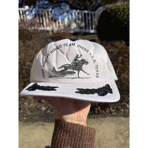 Vintage 1989 Airlift Rodeo Texas White Embroidered Mesh Trucker SnapBack One Siz